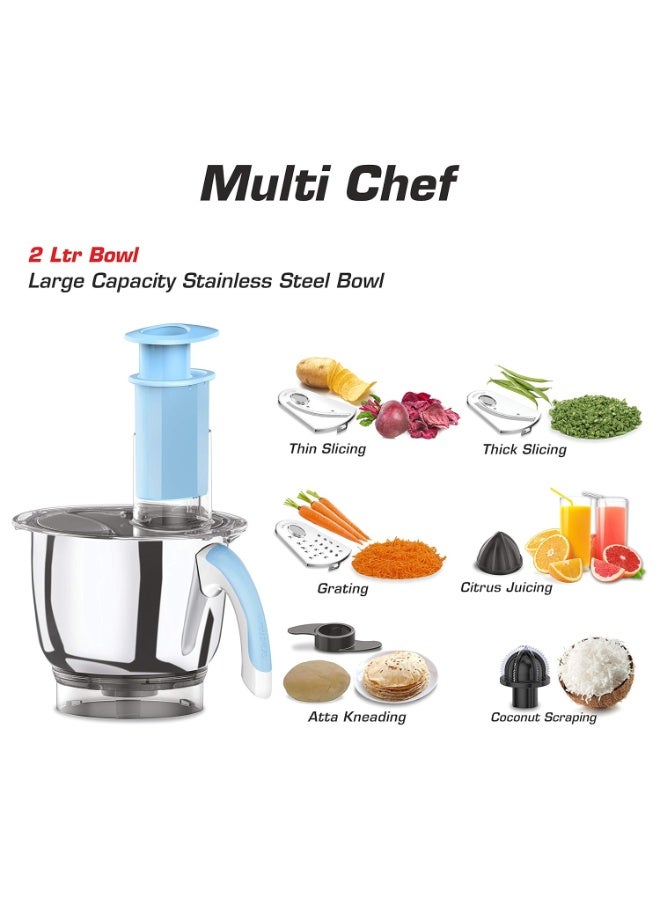 فيديم Vidiem IRIS ADC Wet Grinder & Food Processor | 2L Wet Grinder with Atta Kneader, Slicer, Citrus Juicer & Coconut Scraper | 5 Years Warranty | White & Blue - Image 2